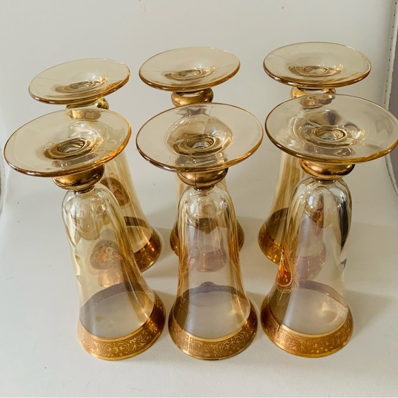 Vintage 24k Gold Trim Rare Gordial Glasses Italy Of 6 - Picture 8 of 16